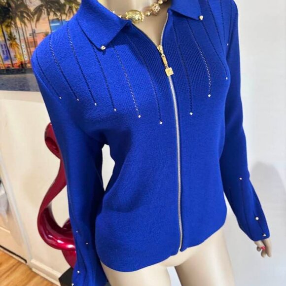 St John jacket blazer 12 royal blue god embellished - Picture 1 of 4